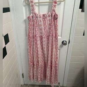 NEW SMF Bohemian Soul Pink/White Printed Maxi Dress  Size Large